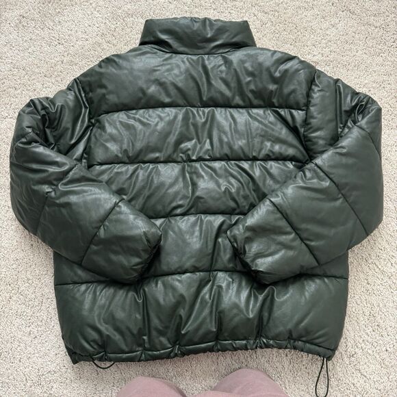 A New Day Faux Leather Puffer Coat Green- Size Large - Picture 4 of 4